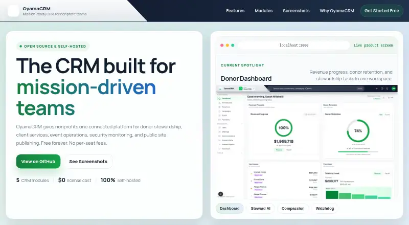 The OyamaCRM homepage