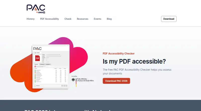 The PAC (PDF Accessibility Checker) homepage