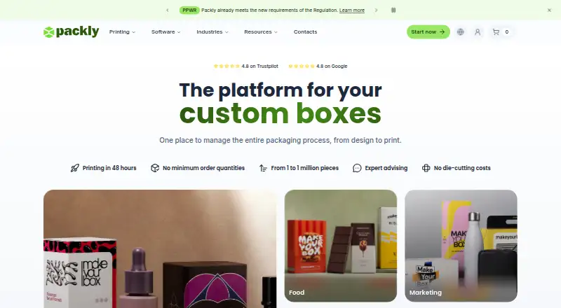 The Packly homepage