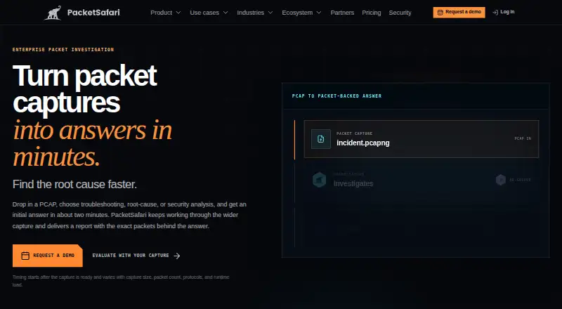 The PacketSafari homepage