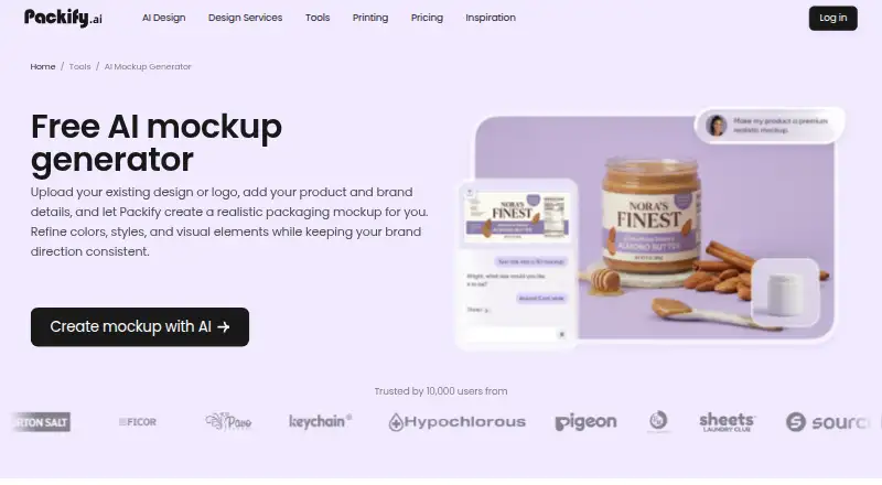 The Packify AI Mockup Generator homepage