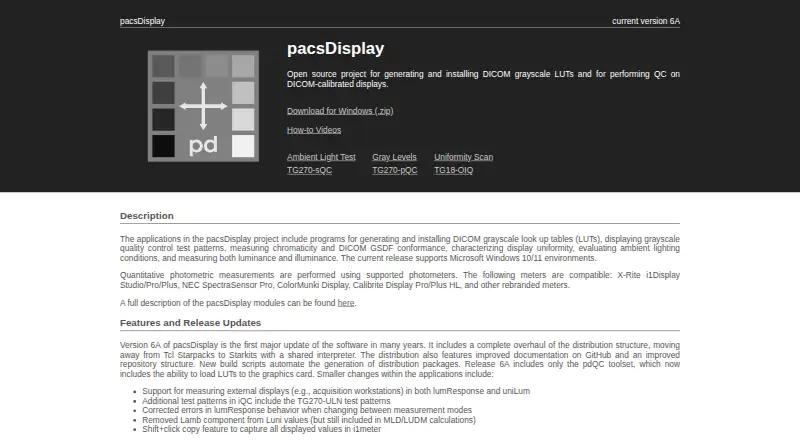 The pacsDisplay homepage