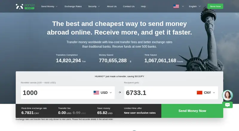 The Panda Remit homepage