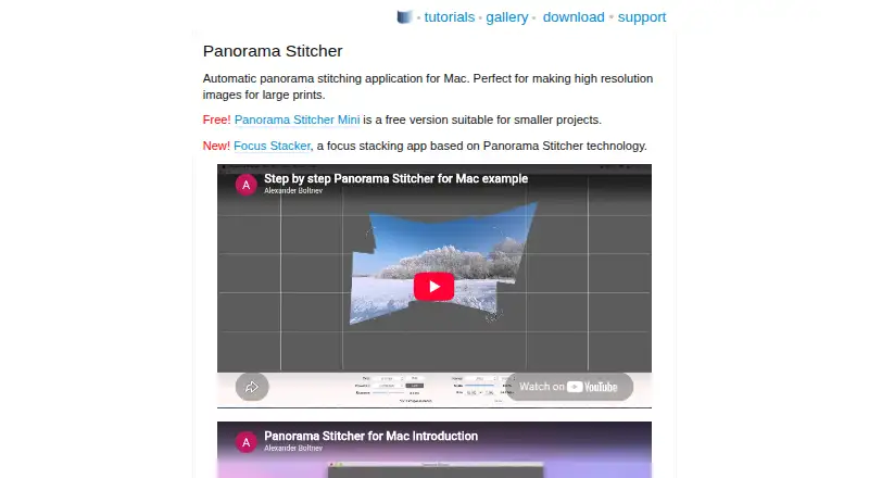 The Panorama Stitcher homepage