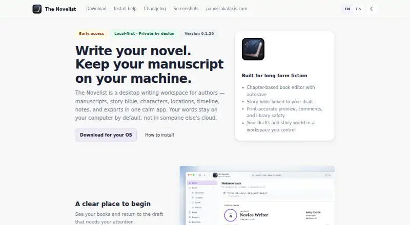 The The Novelist homepage