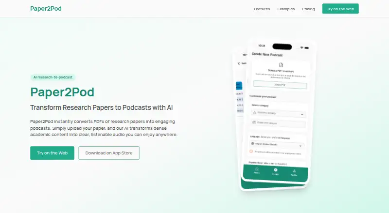 The Paper2Pod homepage