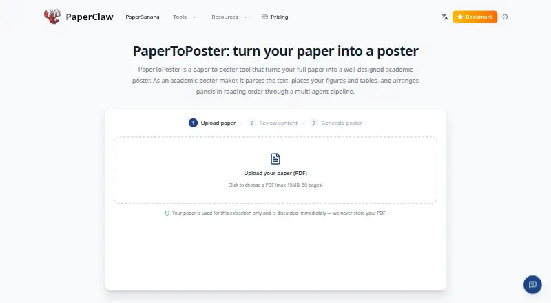The PaperToPoster homepage