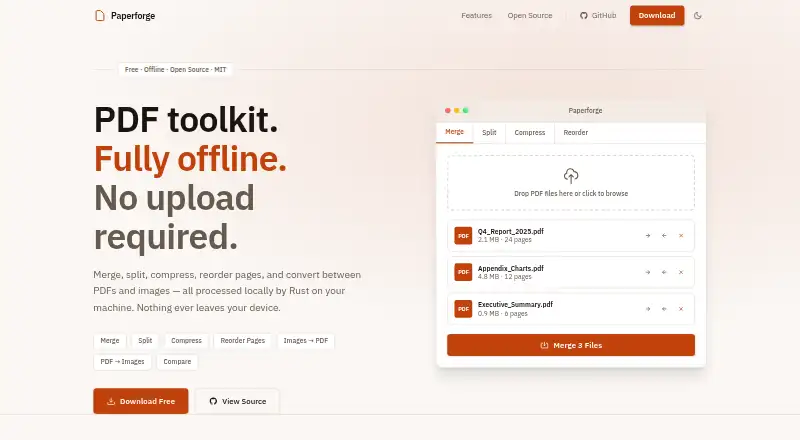 The Paperforge homepage
