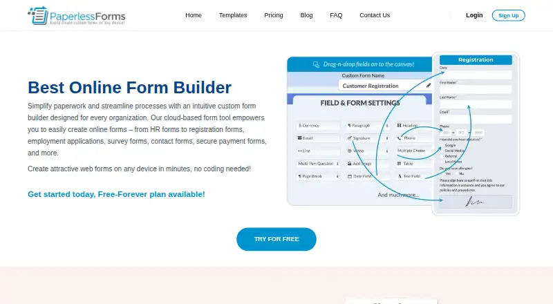 The Paperless Forms homepage