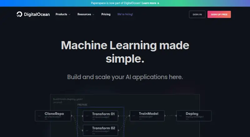 The Paperspace Gradient homepage