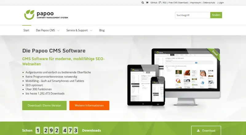 The Papoo CMS homepage