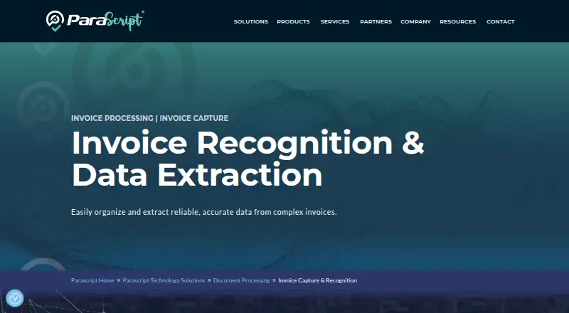 The Parascript Invoice Capture homepage
