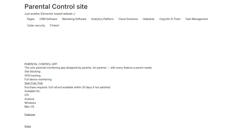 The Parental Control App homepage