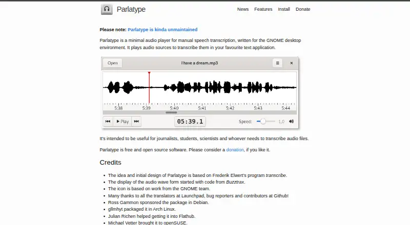 The Parlatype homepage