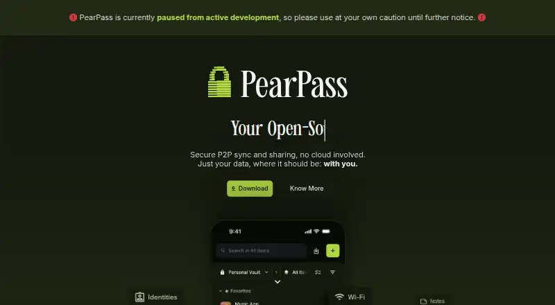 The PearPass homepage