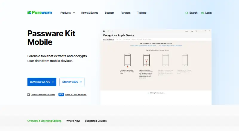 The Passware Kit Mobile homepage