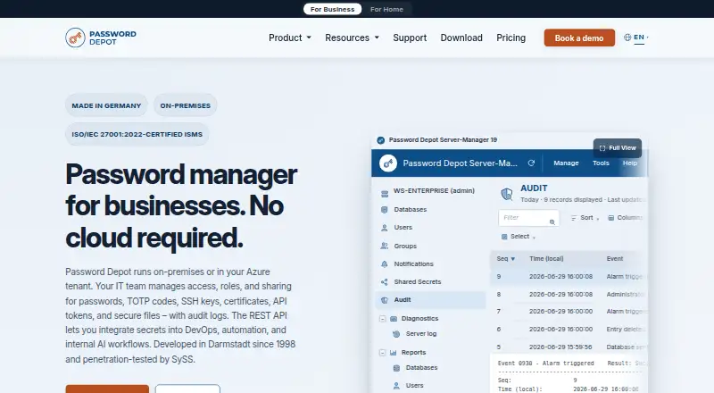 The Password Depot homepage