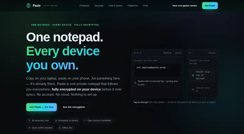 The Paste homepage