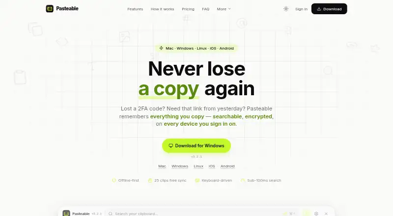 The Pasteable homepage