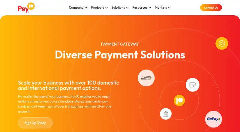 The Pay10 Payment Gateway homepage