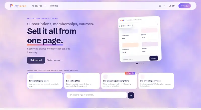 The PayFacile homepage