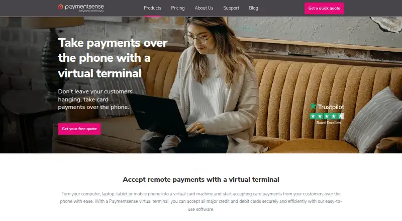 The Paymentsense Virtual Terminal homepage