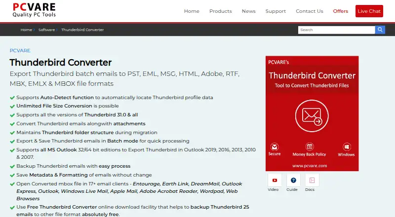 The PCVARE Thunderbird Converter homepage