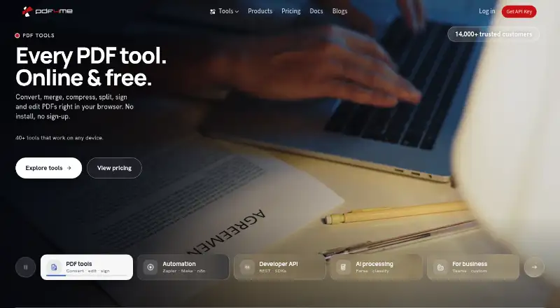 The PDF4me API homepage