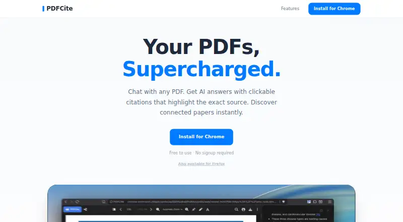 The PDFCite homepage