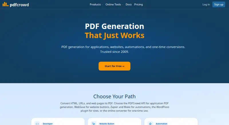 The PDFCrowd API homepage
