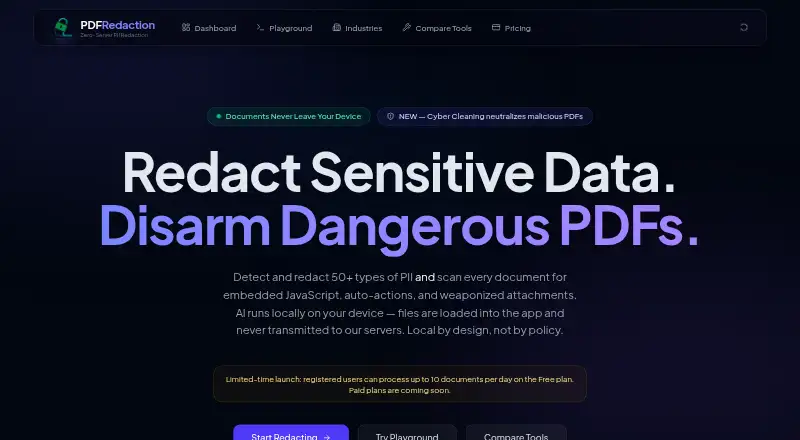The PDFRedaction homepage