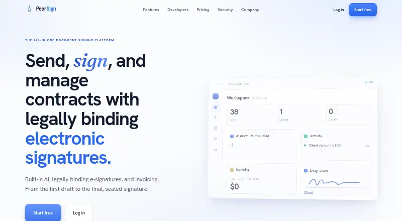 The PearSign homepage