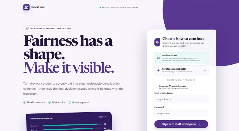 The PeerEval homepage