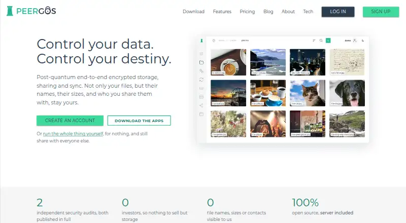 The Peergos homepage