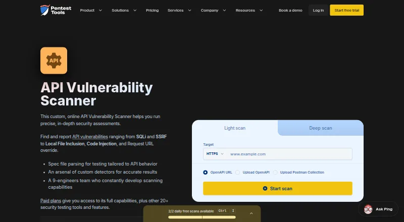 The Pentest-Tools.com API Scanner homepage