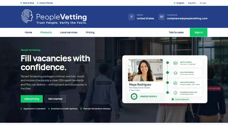 The People Vetting Tenant Screening homepage