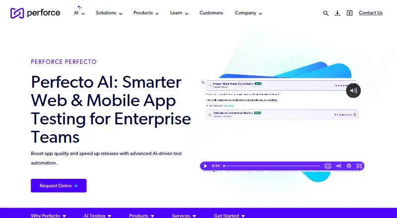 The Perfecto Test Analytics homepage