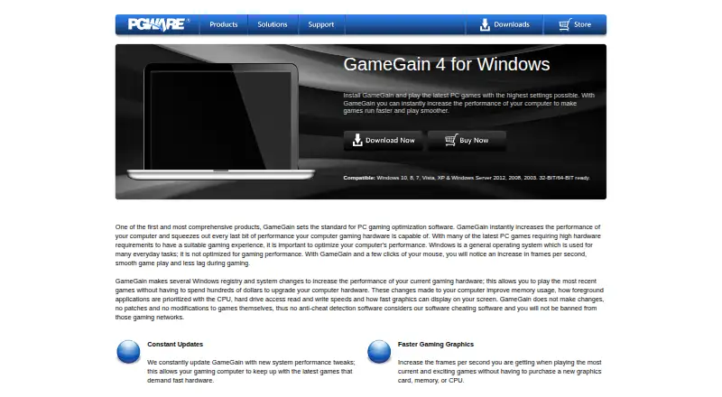 The GameGain homepage
