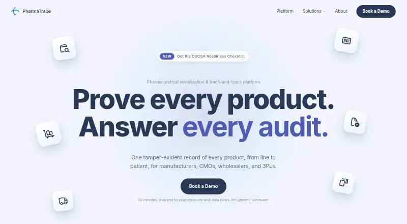The PharmaTrace homepage
