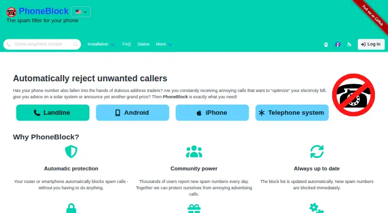 The PhoneBlock homepage