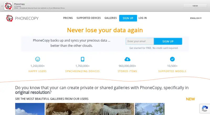 The PhoneCopy homepage