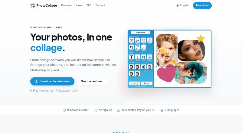 The PhotoCollage homepage