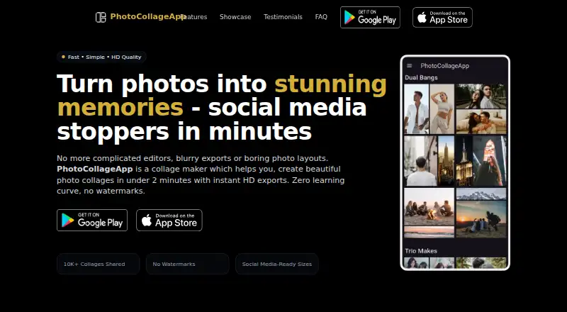 The PhotoCollageApp homepage