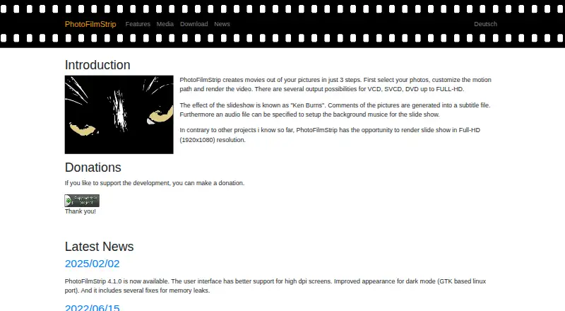 The PhotoFilmStrip homepage