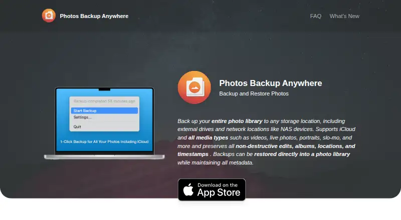 The Photos Backup Anywhere homepage