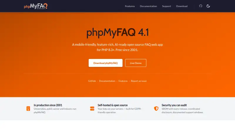 The phpMyFAQ homepage