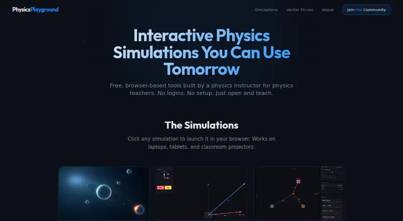 The PhysicsPlayground homepage