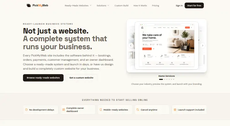 The PickMyWeb homepage