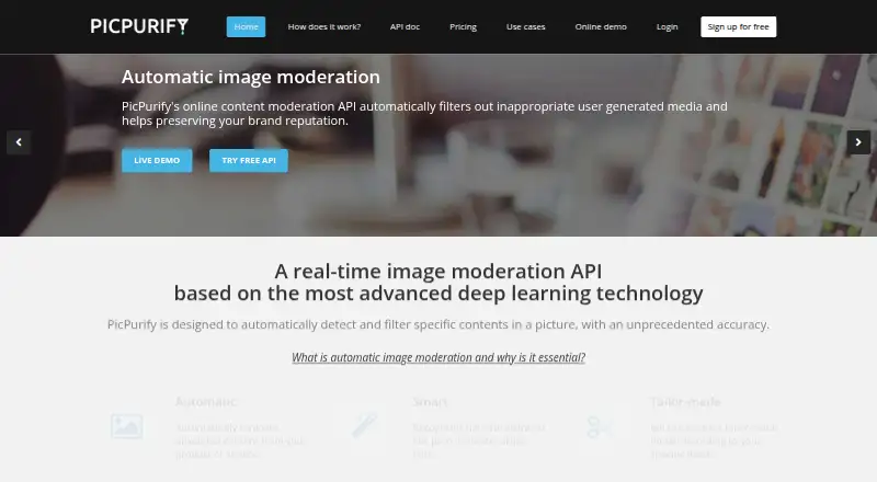 The PicPurify homepage