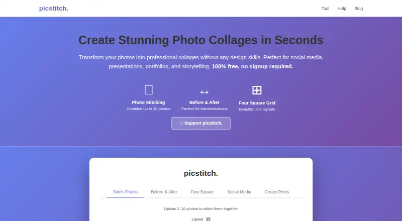 The Pic Stitch homepage